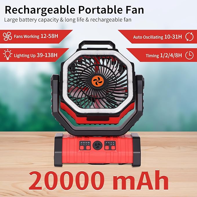 Battery Powered Fan Portable, 20000mAh Rechargeable Camping Fan - Image 2