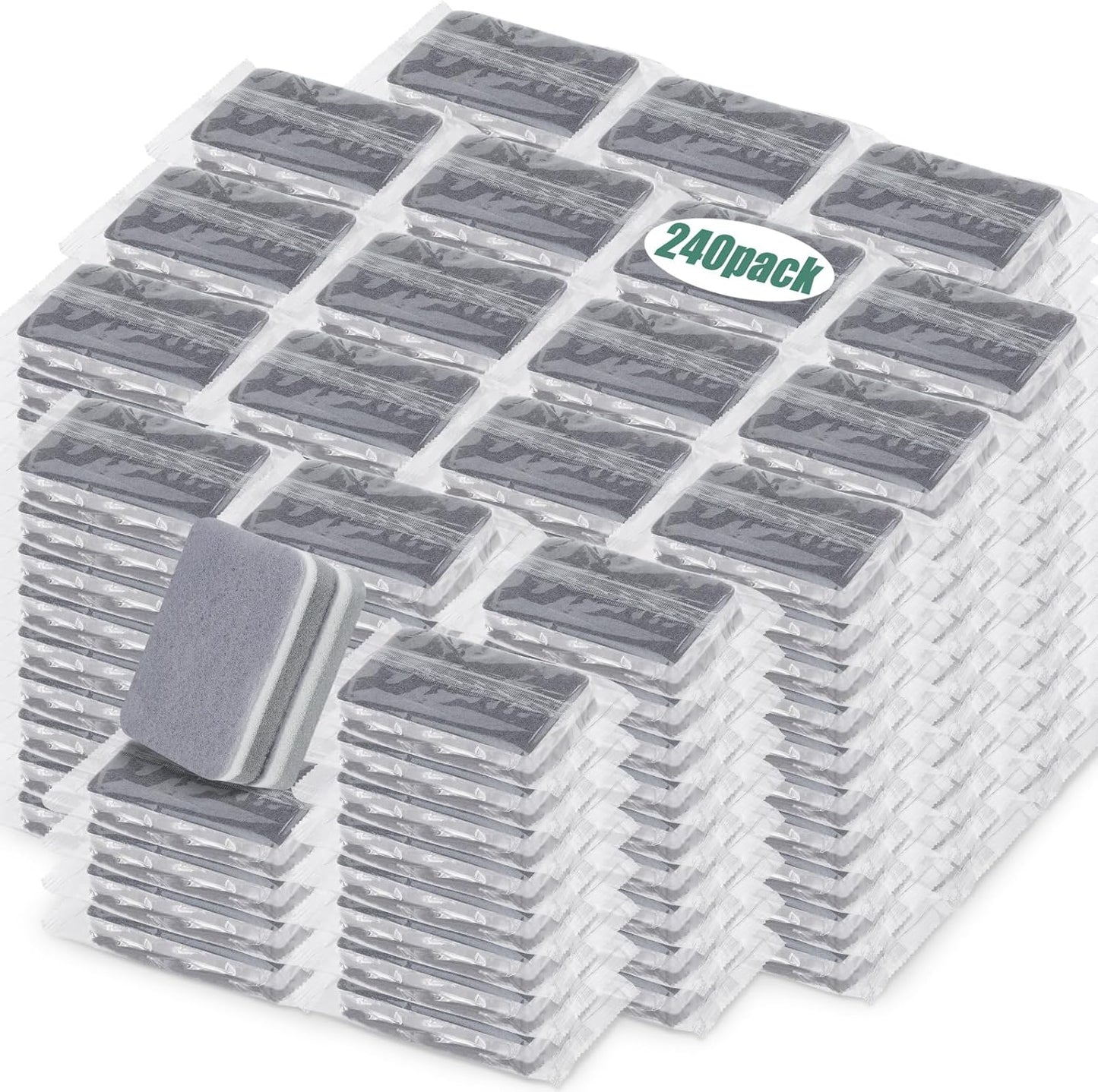 Tanlade 240 Pcs Individually Wrapped Sponge Dishwashing Sponge Bulk Non Scratch Scrub Sponges Kitchen Scouring Pad for Household Cleaning Rental Dishes Hotel Apartment Car (Gray,White)