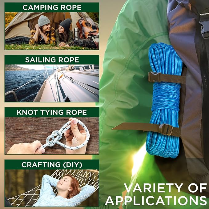 TECEUM Rope – 90 Feet x 1/4 Inch – Sky Blue – Strong All-Purpose Utility Rope – - Image 5