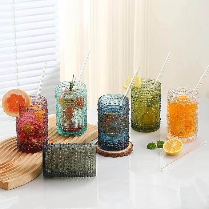 KMIGRUAN 15oz Colored Hobnail Drinking Glasses Set of 6, Vintage Kitchen - Image 5