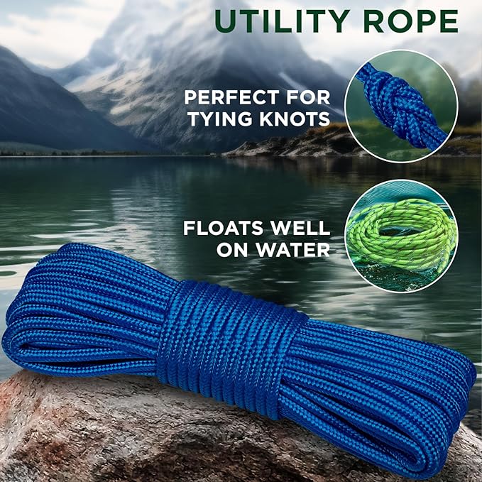 TECEUM Rope – 90 Feet x 1/4 Inch – Blue – Strong All-Purpose Utility Rope – - Image 3