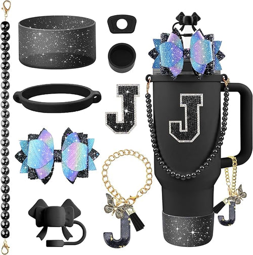 9PCS Black for Stanley Cup Accessories Set Bling Initials Bow Charms for by Unknown