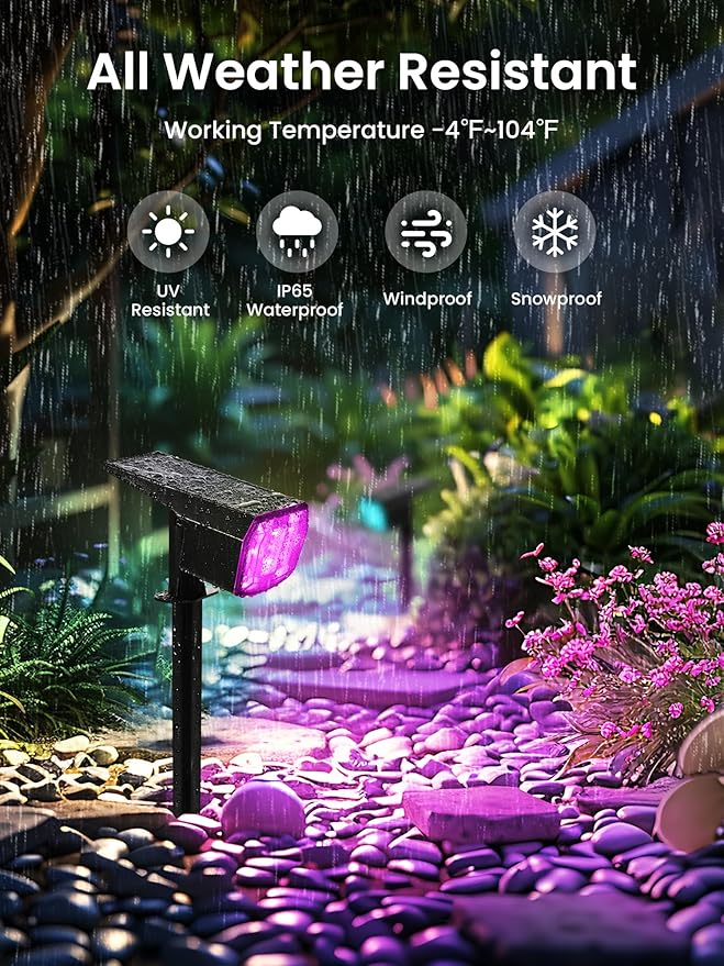 AUDERWIN Color Changing Solar Spot Lights Outdoor, 9 Lighting Modes Colored - Image 4