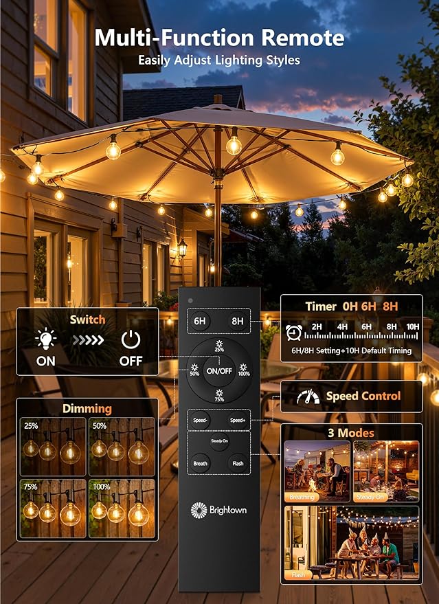 Brightown Outdoor String Lights, 74FT Shatterproof LED Patio Lights - Image 4