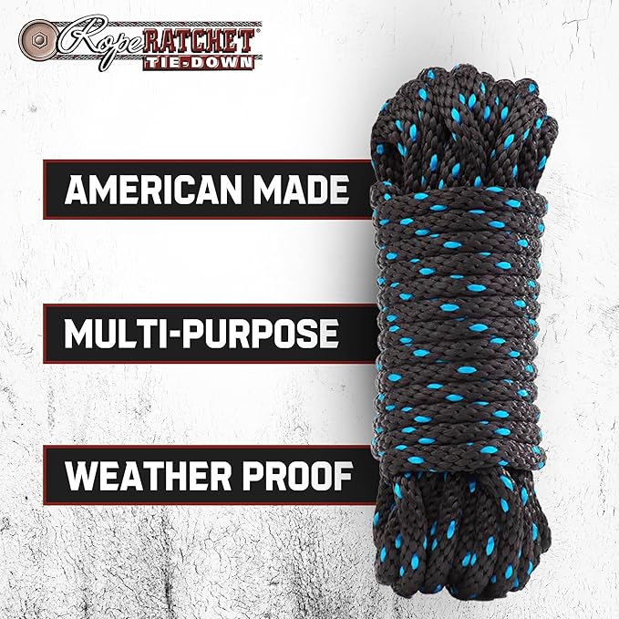 Rope Ratchet 3/8" Heavy Duty Polypropylene Rope – Braided Tie Down, Ratchet Cord - Image 3