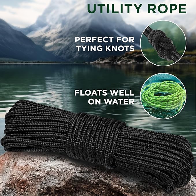 TECEUM Rope – 90 Feet x 3/8 Inch – Black – Strong All-Purpose Utility Rope – - Image 3