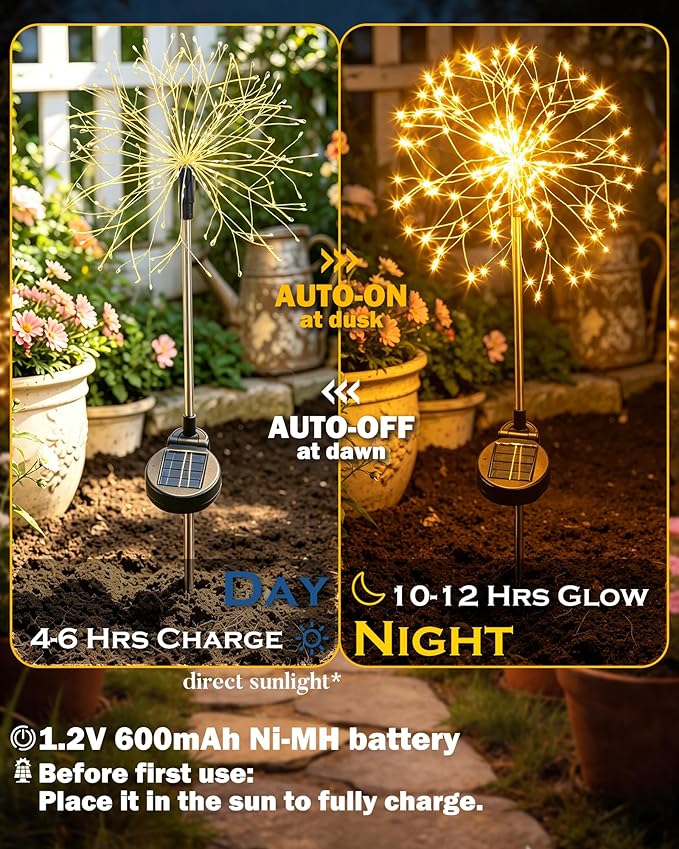 Solar Garden Lights Outdoor Yard Decorations, 4 Pack 150Leds Pathway Light - Image 6