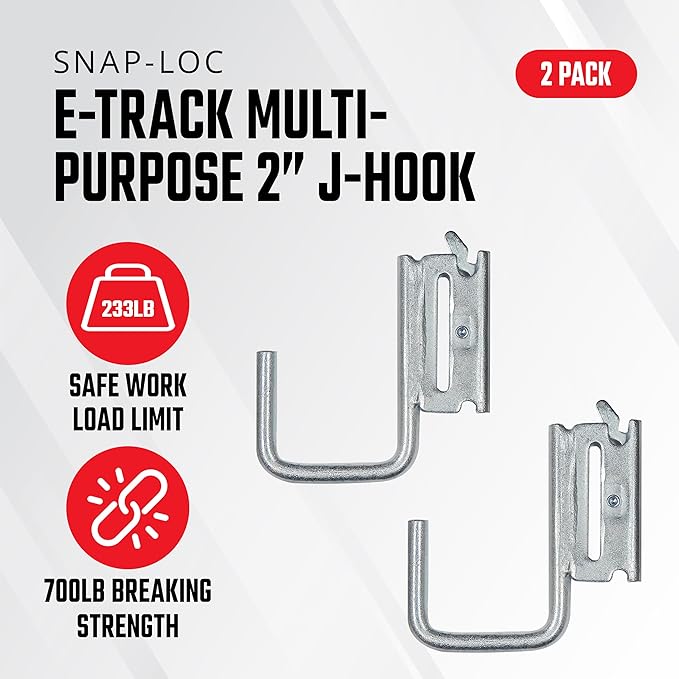 Snap-Loc E-Track Multi-Purpose J-Hook 2 Inch Hanger 2-Pack, Logistic Tie-Down - Image 2