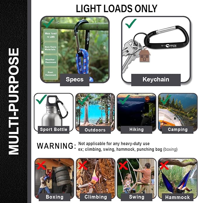 Rhino Produxs 8PCS of Lightweight Duty Snap Carabiner Clips, D Ring Shape - Image 4