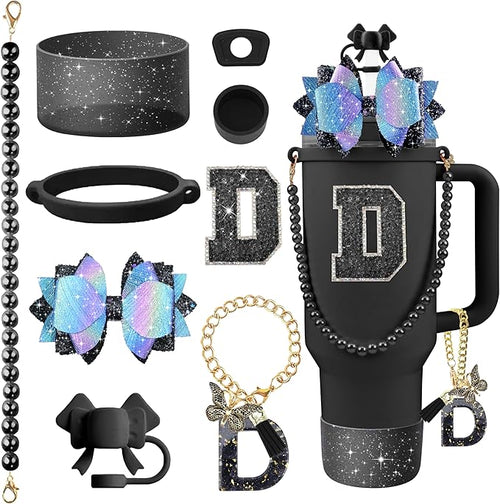 9PCS Black for Stanley Cup Accessories Set Bling Initials Bow Charms for by Unknown