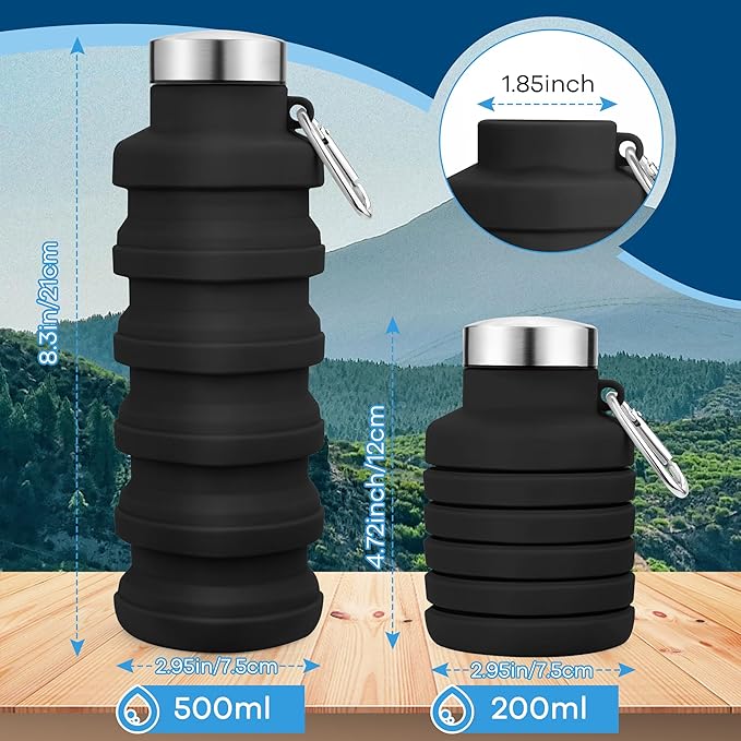 Collapsible Water Bottle, 17oz Reuseable BPA Free Silicone Foldable Water - Image 2