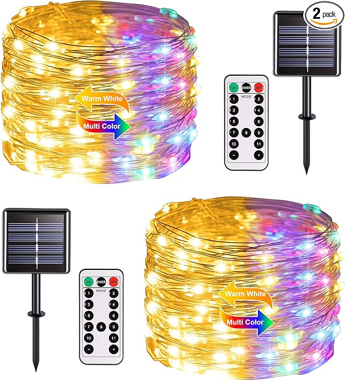 JMEXSUSS 2 Pack Solar Christmas Lights Outdoor Waterproof, 100 LED 33ft Warm by JMEXSUSS