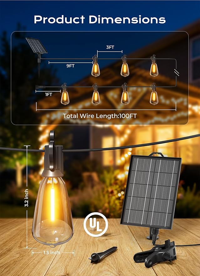 Brightown 108FT Solar String Lights Outdoor Waterproof, Patio Lights - Image 6