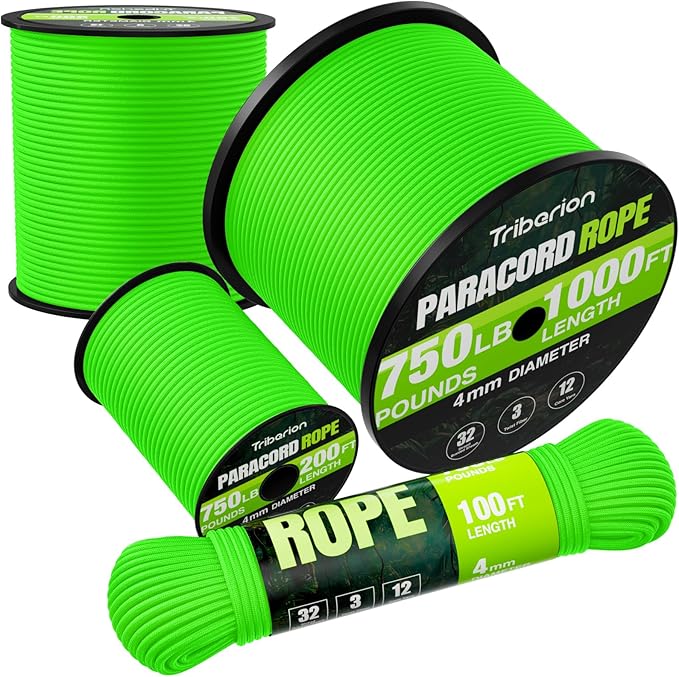 Paracord Rope 750 lb - 200ft 5/32" Parachute Cord 4MM 12-Strand para Cord - by Triberion