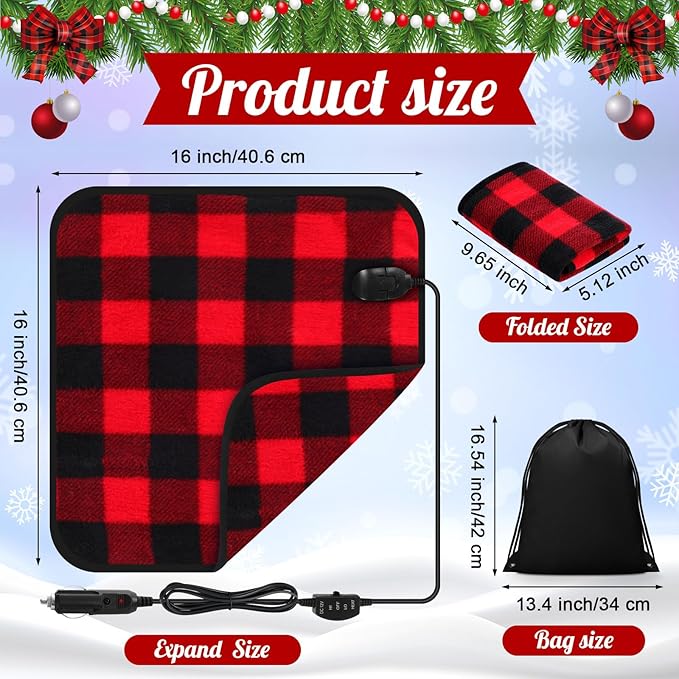 Tuanse 16 x 16 Inches Car Electric Blanket 12 Volt Heated Car Blanket - Image 2