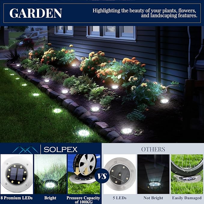 SOLPEX Solar Ground Lights, 16 Pack Solar Lights Outdoor Waterproof, 8 LED - Image 4