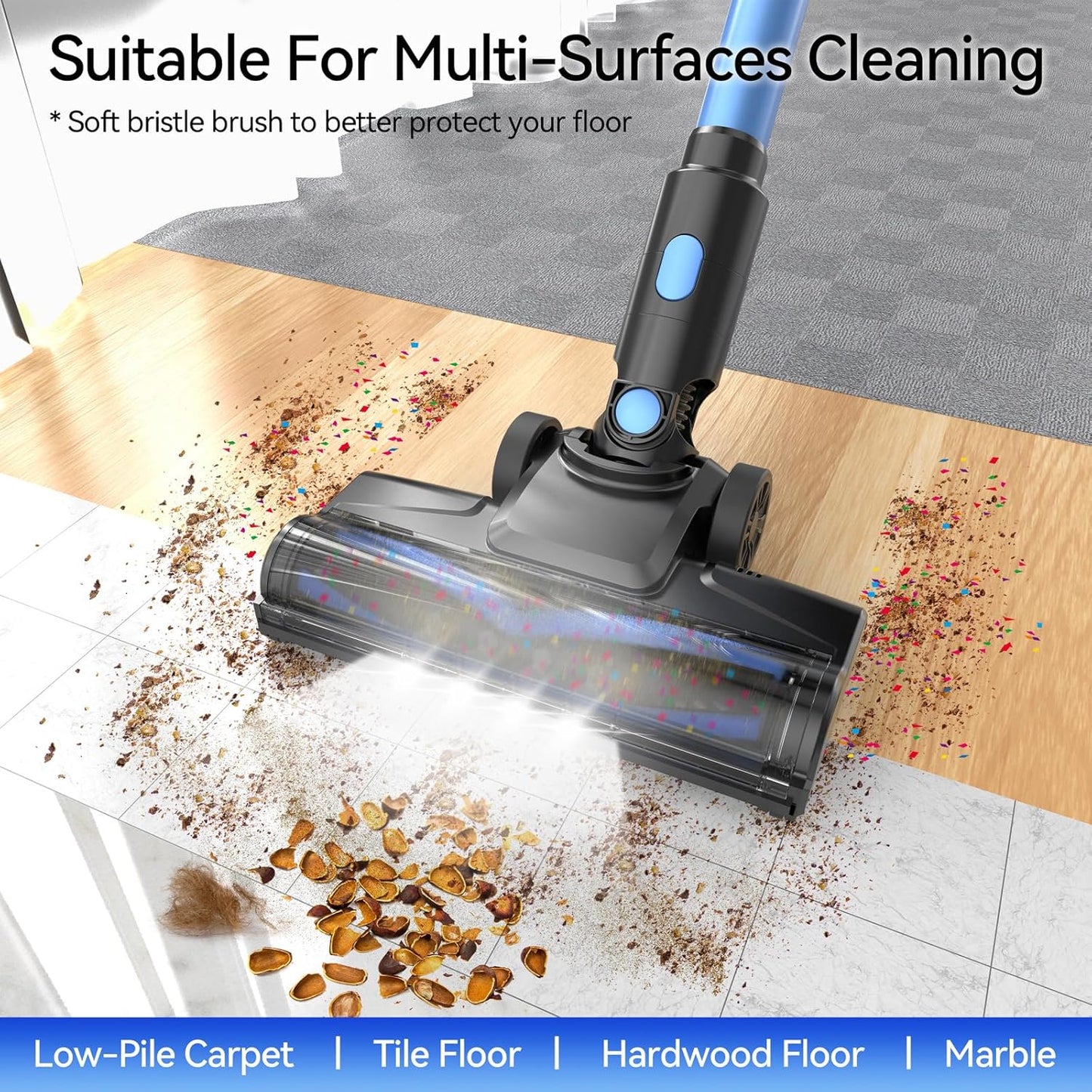 N8 Cordless Vacuum Cleaner, Lightweight Stick Vacuum with Powerful Suction, 2200mAh Battery, 40 Mins Runtime, Self-Standing, Rechargeable Vacuum Cleaners for Home Hardwood Floor Carpet Pet Hair