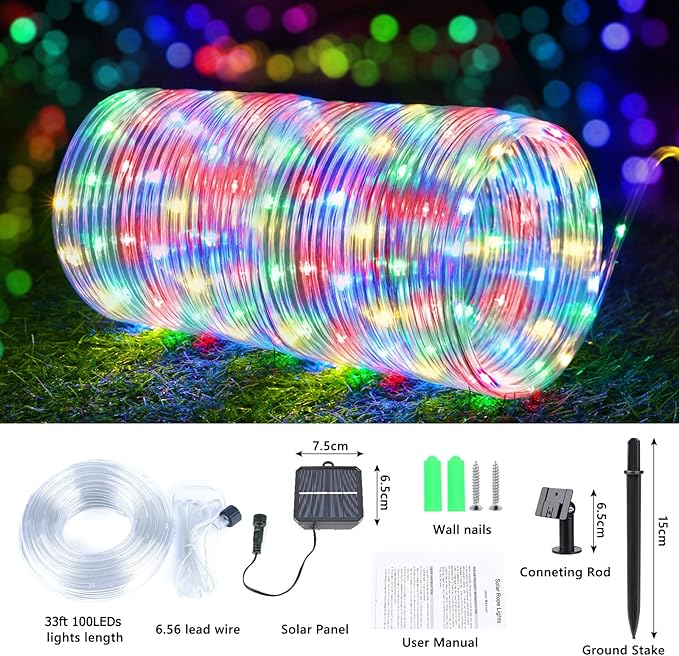 Solar Rope Lights, 2 Packs Total 66ft 200LED Solar String Lights, 8 Modes - Image 5