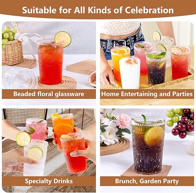 Ciaell 12 Pack Romantic Plastic Water Glasses - 14 Oz Clear Vintage Drinking - Image 9