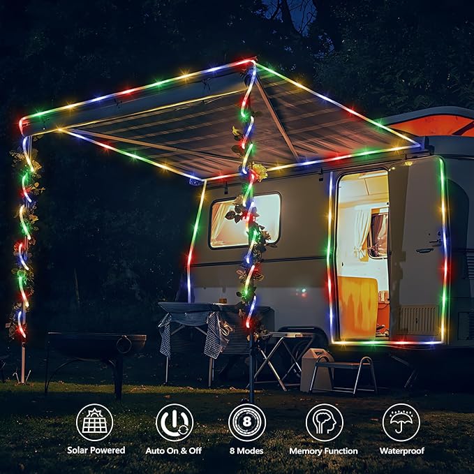 Solar Rope Lights, 33ft 100LED Solar String Lights, 8 Modes Waterproof Solar - Image 2