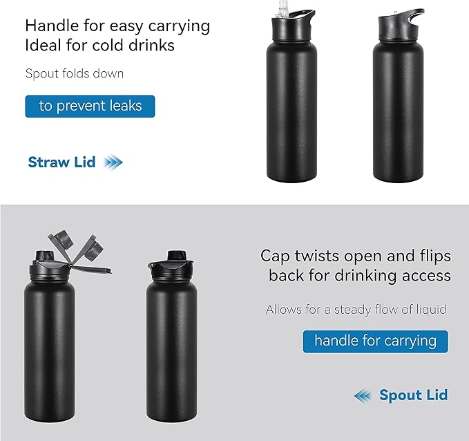 VEGOND 40 oz Insulated Water Bottle Stainless Steel Metal Water Bottles - Image 5