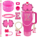 9PCS Hot Pink for Stanley Cup Accessories Set Bling Initials Bow Charms for by Unknown