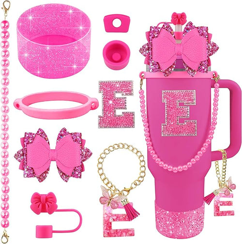 9PCS Hot Pink for Stanley Cup Accessories Set Bling Initials Bow Charms for by Unknown