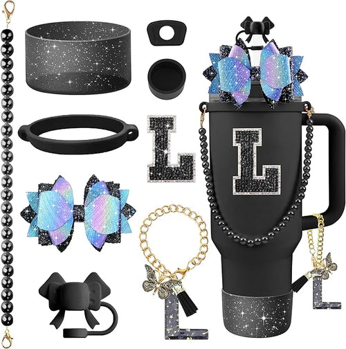 9PCS Black for Stanley Cup Accessories Set Bling Initials Bow Charms for by Unknown