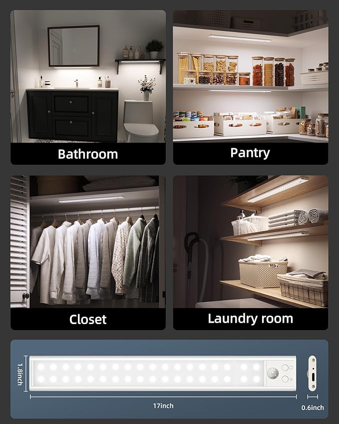 17" Under Cabinet Lights, Motion Sensor Light, Wireless Closet Lights, 3 Color - Image 7