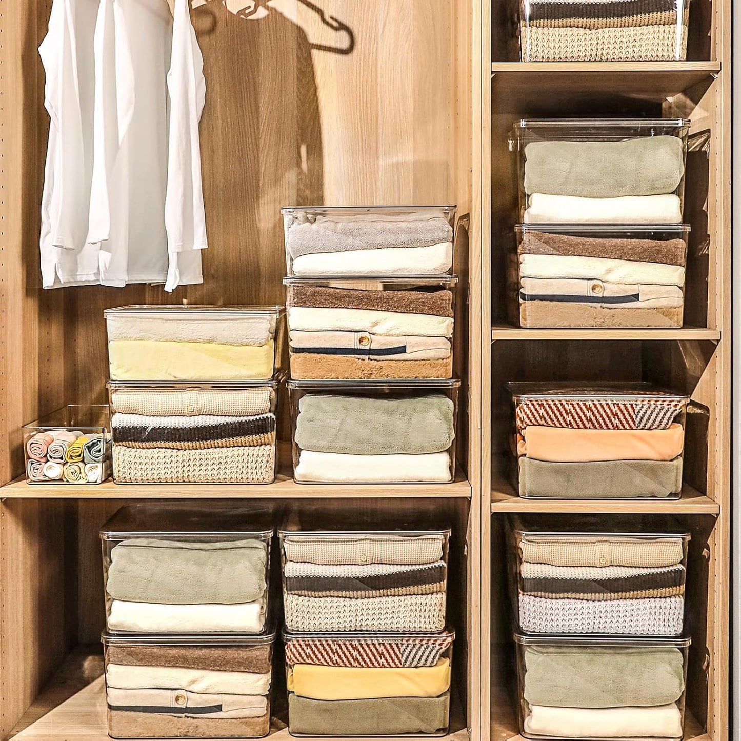 4-Piece Set,Plastic Storage Bin with Lid,Large Storage Containers,Stackable Lidded Storage Boxes for Cabinets, Clothes, Toys, Books (clear 4XL)