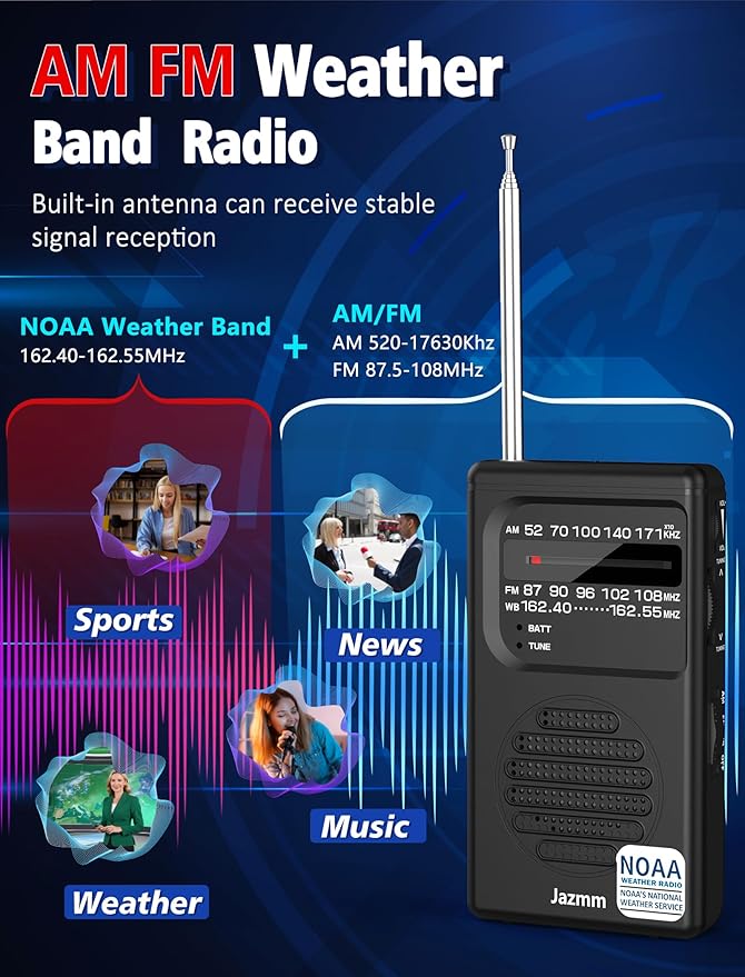 Pocket NOAA Weather Radio, Portable AM FM Battery Operated Radio - Image 2
