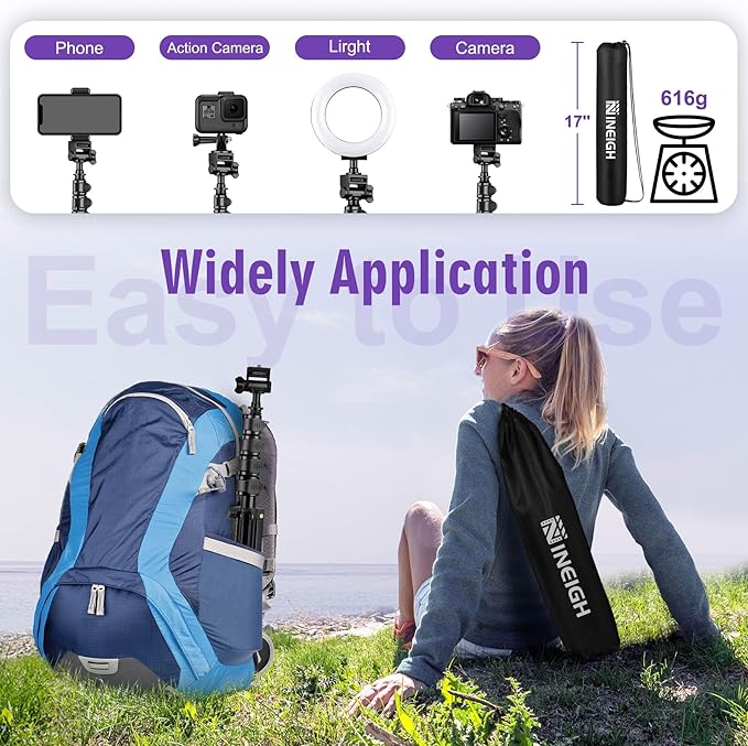 Nineigh 80" Phone Tripod, Selfie Stick Cellphone Tripod, Aluminum Tripods Stand - Image 4