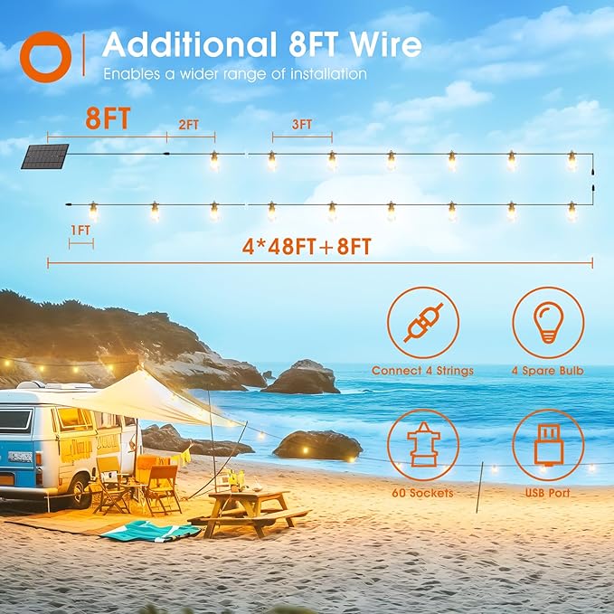 addlon 200FT Solar String Lights Outdoor Waterproof - Image 6