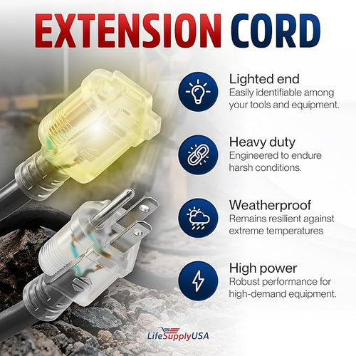 75ft Outdoor/Indoor Extension Cord 16/3 Gauge Heavy Duty 3 Prong SJTW, - Image 2