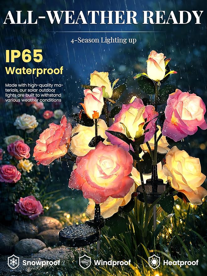 GIGALUMI Solar Lights Outdoor for Garden Decor, 3 Pack Solar Flower Lights - Image 3