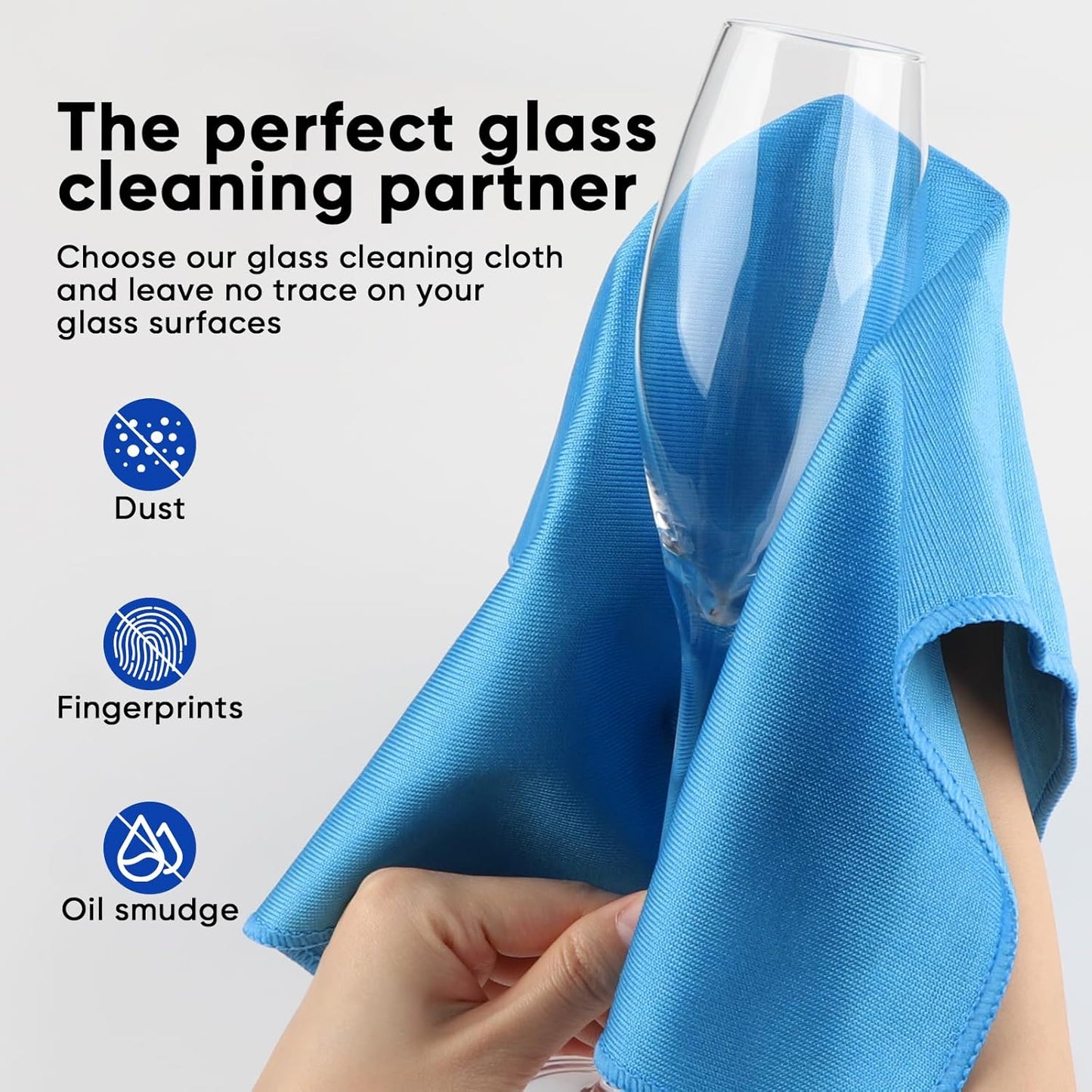 HOMEXCEL Microfiber Glass Cleaning Cloth 12 PK, Lint Free Streak Free, Reusable Cleaning Cloth for Cleaning Windows, Glasses, Mirrors, Screens, Stainless Steel, and More Blue-12”×12”