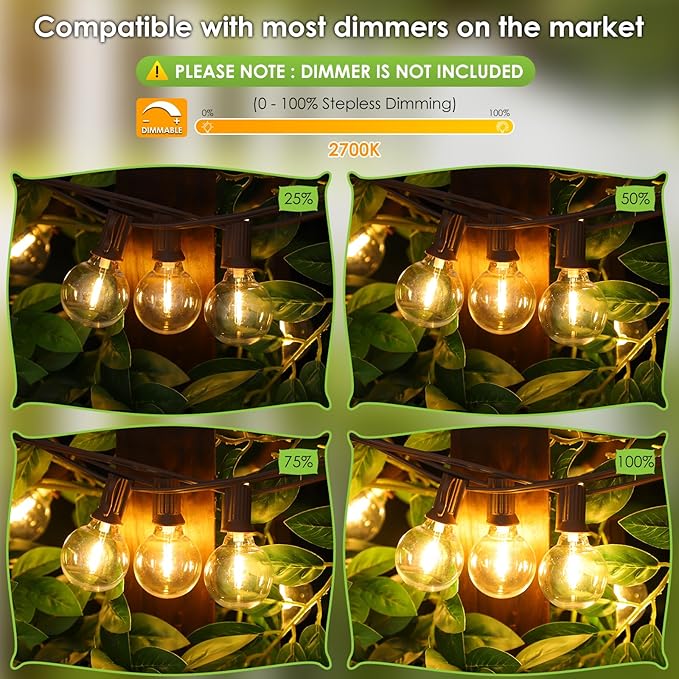 Mlambert 100Ft LED Outdoor String Lights, Dimmable G40 Globe Patio Lights - Image 2