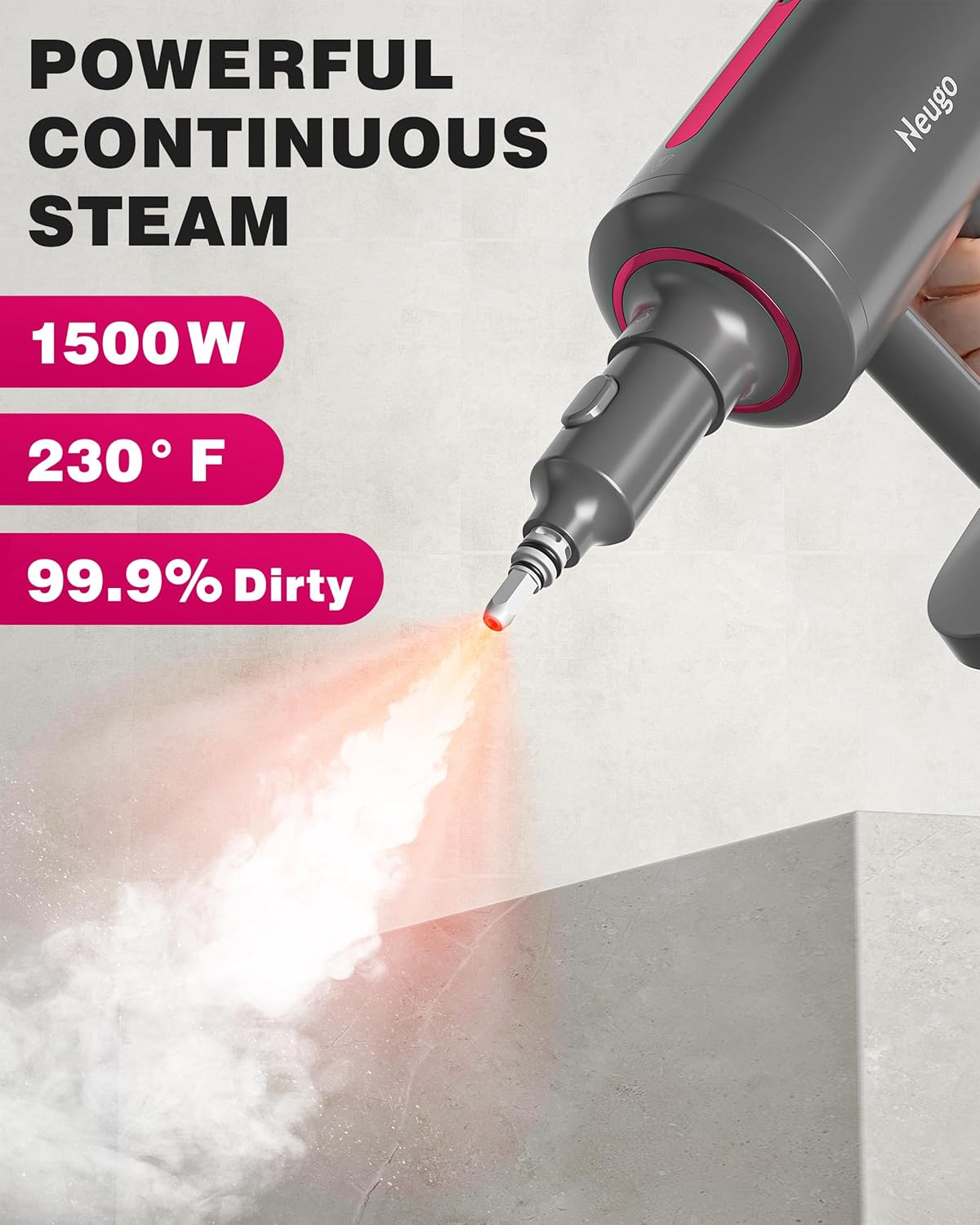 Steam Mop for Floor Cleaning, 7in1 Handheld Steamer Cleaner Detachable for Hardwood Laminate,Vinyl,Carpet,Tile,Grout,All Floors, Multi Purpose for Home,1500W 230℉ 23ft Cord,Front Sprayer,Store Station