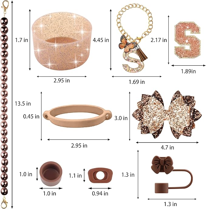9PCS Brown for Stanley Cup Accessories Set Bling Initials Bow Charms for - Image 3