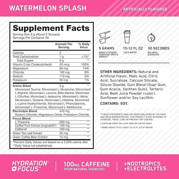 Optimum Nutrition Amino Energy Powder Plus Focus, - Image 2