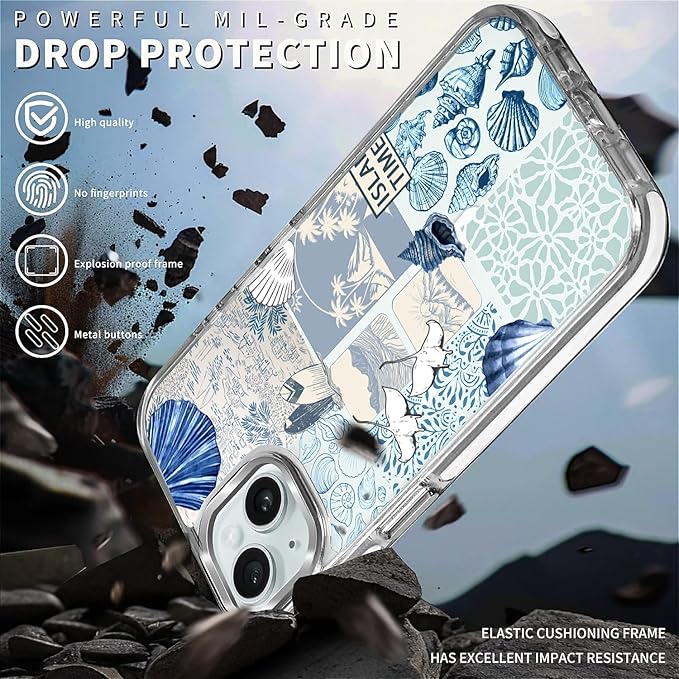 Case for iPhone 13/14, Sea Life Ocean Waves Seashell Collage Phone Case - Image 5
