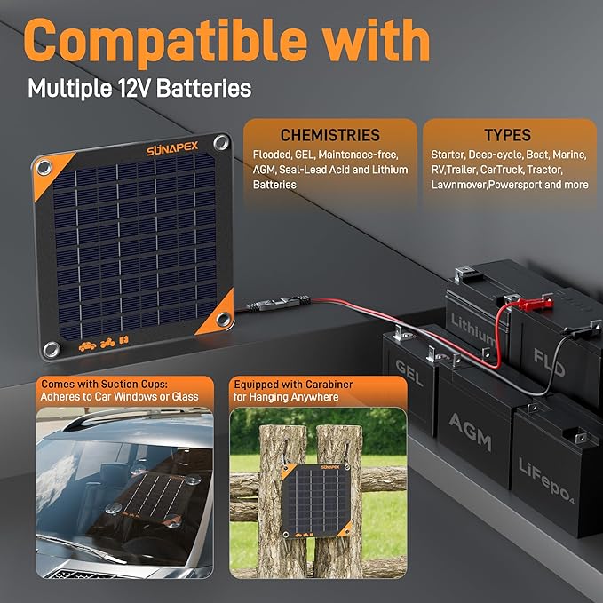 SUNAPEX 12V 5 Watt Solar Trickle Charger Maintainer - Image 7