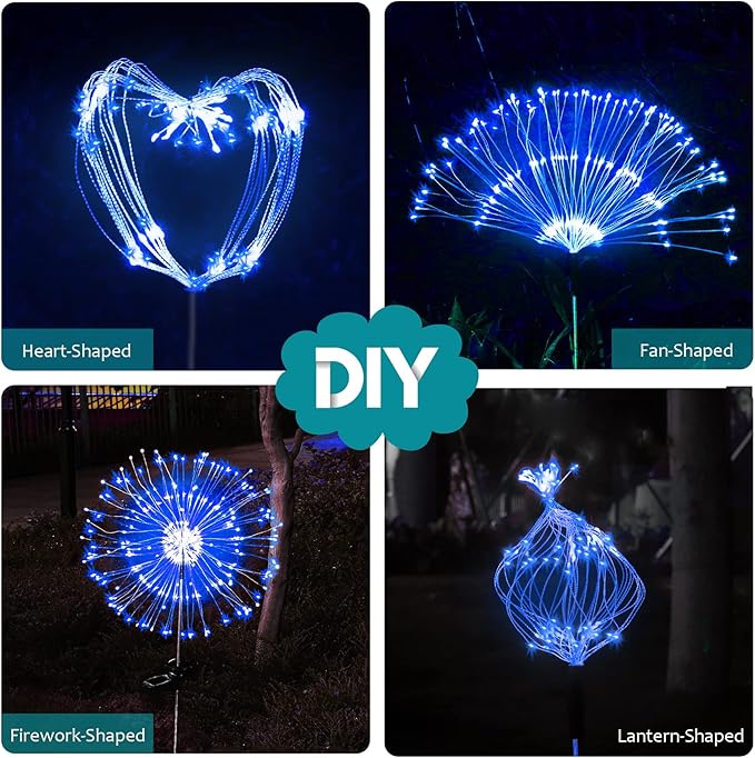 JJGoo Solar Firework Lights, 2 Pack 180 LEDs 2 Lighting Modes Solar Lights - Image 4