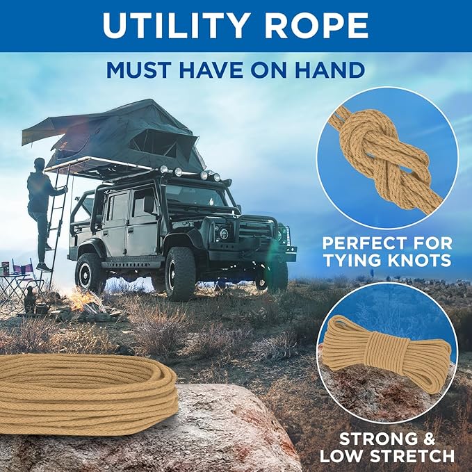 TECEUM Cotton Rope 3/16” – 100 FT – Strong All-Purpose Braided Rope – Natural - Image 6