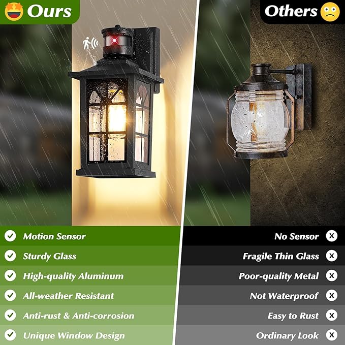 Motion Sensor Outdoor Light Fixture, Dusk to Dawn Porch Light Outdoor Wall - Image 6