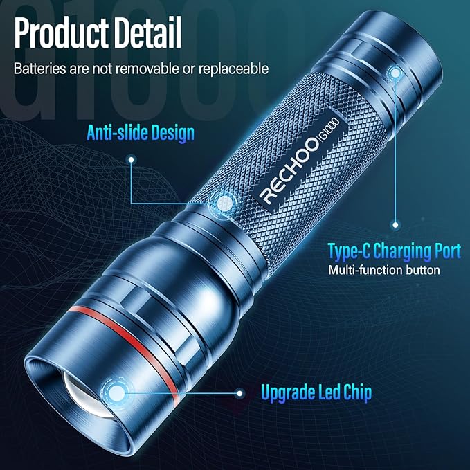 Rechargeable Flashlights High Lumens, G1000 Super Bright Flash Light, Small - Image 6