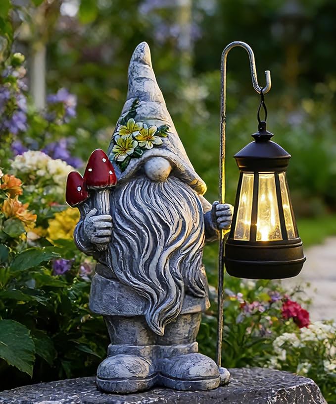 Garden Gnome Statue with Lantern: Outdoor Sculpture Decor - Image 7