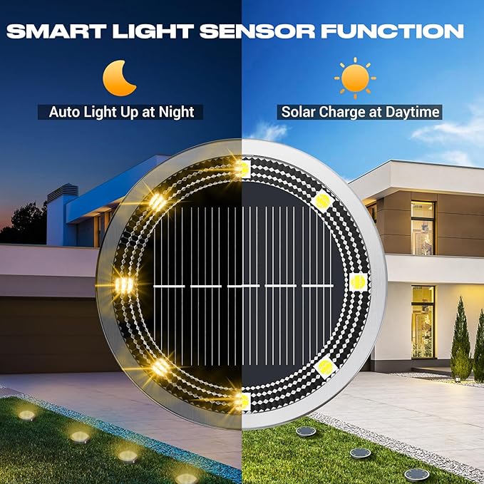 Peasur Solar Ground Lights Outdoor, 8 Pack Flat Solar Powered Disc Lights - Image 2