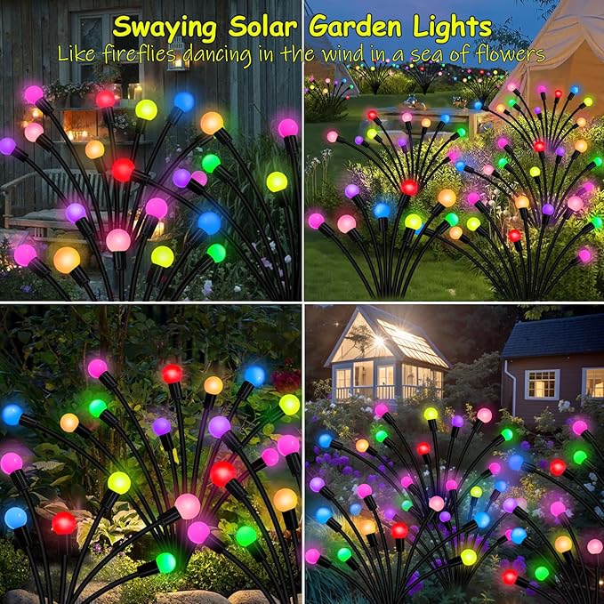 Kohlrabi Solar Garden Lights Outdoor, 4 Pack 32 LED Solar Firefly Lights - Image 4