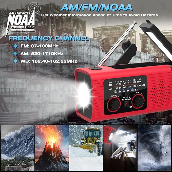 NITIGO Emergency Weather Radio, 4000mAh NOAA Weather Alert Radio Solar Charging - Image 4